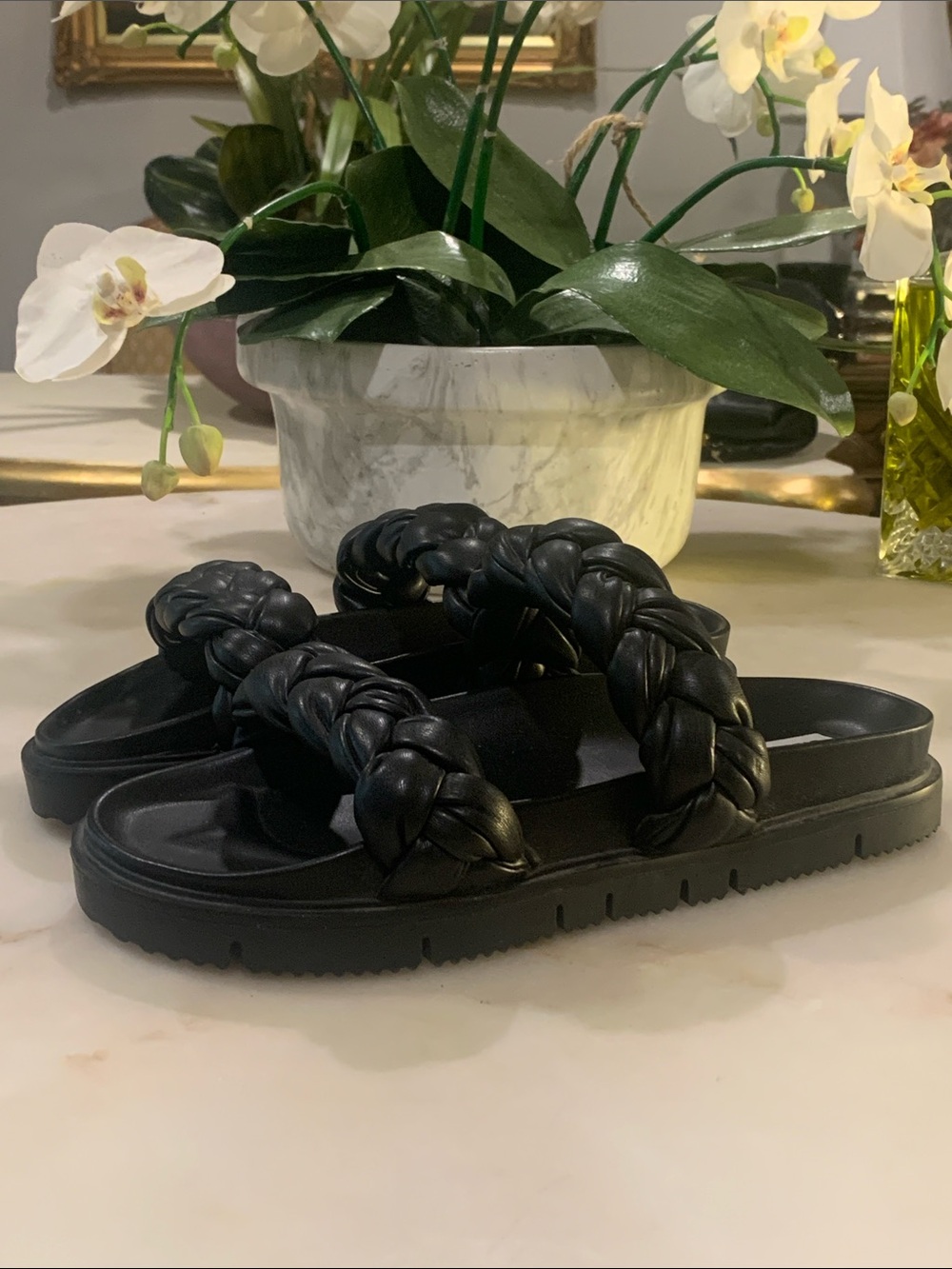 NWOB Steve Madden Black Braided Slide Sandals size 10 M